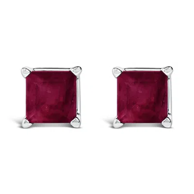 Haus Of Brilliance 14k White Gold 5x5mm Princess Cut Red Ruby Solitaire Stud Earrings