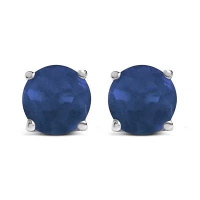 Haus Of Brilliance 14k White Gold 5x5mm Round Blue Sapphire Solitaire Stud Earrings