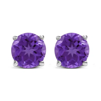 Haus Of Brilliance 14k White Gold 5x5mm Round Purple Amethyst Solitaire Stud Earrings