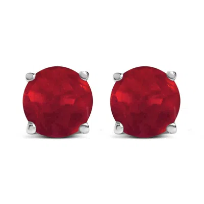 Haus Of Brilliance 14k White Gold 5x5mm Round Red Ruby Solitaire Stud Earrings