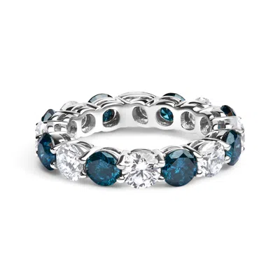 Haus Of Brilliance 14k White Gold 6 1/4 Cttw Alternating Lab-grown White And Natural Treated Blue Diamond Eternity Band