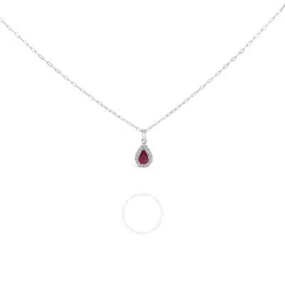 Haus Of Brilliance 14k White Gold 6x4 Pear Red Ruby And Diamond Halo Pendant Necklace - 18" Inches