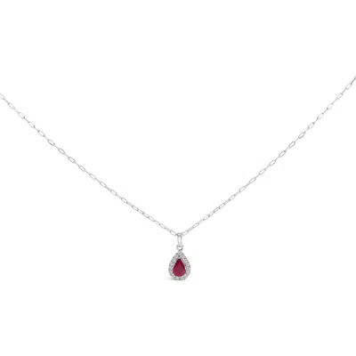 Haus Of Brilliance 14k White Gold 6x4 Pear Red Ruby And Diamond Halo Pendant Necklace In Gray