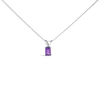 Haus Of Brilliance 14k White Gold 6x4mm Emerald Cut Purple Amethyst Solitaire Pendant Necklace In Metallic