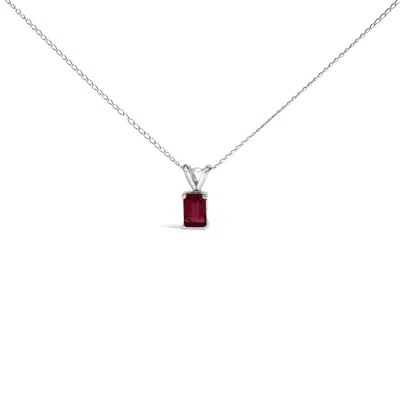 Haus Of Brilliance 14k White Gold 6x4mm Emerald Cut Red Ruby Solitaire Pendant Necklace In Metallic