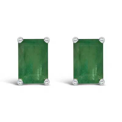 Haus Of Brilliance 14k White Gold 6x4mm Emerald Shaped Emerald Solitaire Stud Earrings In Green