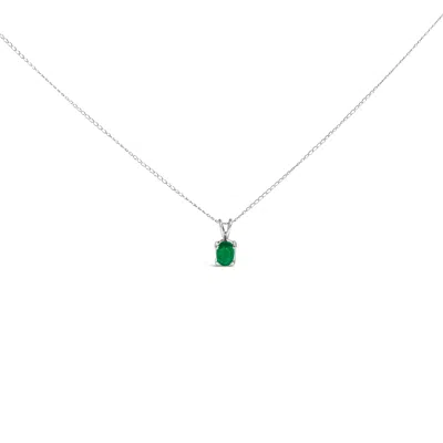 Haus Of Brilliance 14k White Gold 6x4mm Oval Shaped Green Emerald Solitaire Pendant Necklace In Metallic