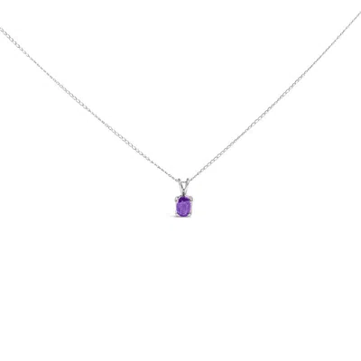 Haus Of Brilliance 14k White Gold 6x4mm Oval Shaped Green Emerald Solitaire Pendant Necklace In Purple