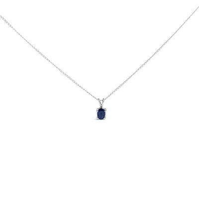 Haus Of Brilliance 14k White Gold 6x4mm Oval Shaped Shaped Blue Sapphire Solitaire Pendant Necklace