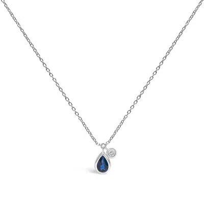 Haus Of Brilliance 14k White Gold 6x4mm Pear Blue Sapphire And Diamond Accent Charm Pendant Necklace In Metallic