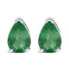 Haus Of Brilliance 14k White Gold 6x4mm Pear Shaped Green Emerald Solitaire Stud Earrings In Green