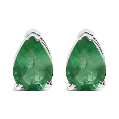 Haus Of Brilliance 14k White Gold 6x4mm Pear Shaped Green Emerald Solitaire Stud Earrings