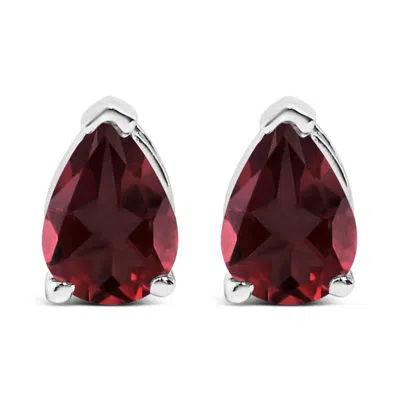 Haus Of Brilliance 14k White Gold 6x4mm Pear Shaped Red Garnet Solitaire Stud Earrings In Silver