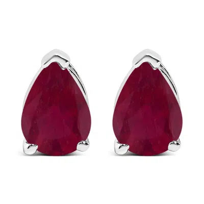 Haus Of Brilliance 14k White Gold 6x4mm Pear Shaped Red Ruby Solitaire Stud Earrings In Metallic