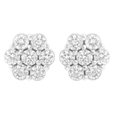Haus Of Brilliance 14k White Gold 7 Stone Floral Cluster Round Brilliant Cut Diamond Stud Earrings With Screw Backs(i-j