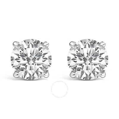 Haus Of Brilliance 14k White Gold Round Brilliant-cut Lab Grown Diamond Classic 4-prong Stud Earrings With Screw Backs In Metallic