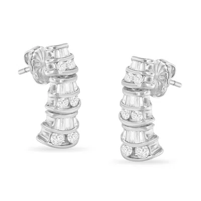 Haus Of Brilliance 14k White Gold 7/8 Cttw Baguette & Round Brilliant-cut Diamond Dangle Multi Row Earrings