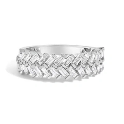 Haus Of Brilliance 14k White Gold 7/8 Cttw Lab Grown Baguette Weave Design Band Ring In Silver