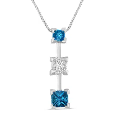 Haus Of Brilliance 14k White Gold 7/8 Cttw Treated Blue And White Princess Cut Diamond Pendant Necklace