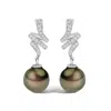 Haus Of Brilliance 14k White Gold 9mm Cultured Black Pearl And Diamond Accent Drop And Dangle Earrings In Silver