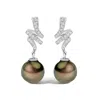 Haus Of Brilliance 14k White Gold 9mm Cultured Black Pearl And Diamond Accent Drop And Dangle Earrings In Metallic