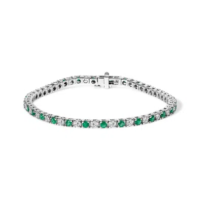 Haus Of Brilliance 14k White Gold Alternating 1 1/2 Cttw Diamond And Emerald Tennis Bracelet In Silver