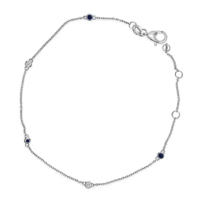 HAUS OF BRILLIANCE HAUS OF BRILLIANCE 14K WHITE GOLD ALTERNATING BLUE SAPPHIRE AND DIAMOND BEZEL STATION CHAIN BRACELET