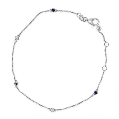 Haus Of Brilliance 14k White Gold Alternating Blue Sapphire And Diamond Bezel Station Chain Bracelet In Metallic