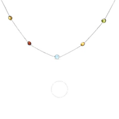 HAUS OF BRILLIANCE HAUS OF BRILLIANCE 14K WHITE GOLD BEZEL SET MIXED GEMSTONE 7 STATION ADJUSTABLE 18"-24" NECKLACE