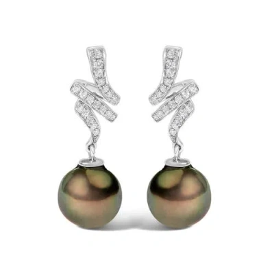 HAUS OF BRILLIANCE HAUS OF BRILLIANCE 14K WHITE GOLD BLACK PEARL AND DIAMOND ACCENT DANGLE EARRINGS
