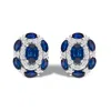 Haus Of Brilliance 14k White Gold Blue Sapphire And Diamond Vintage Style Stud Earrings In Blue