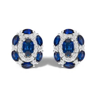 14k White Gold Blue Sapphire And Diamond Vintage Style Stud Earrings from Haus of Brilliance