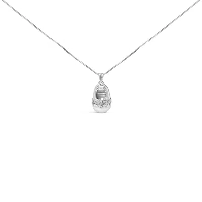 Haus Of Brilliance 14k White Gold Diamond Accent Baby Shoe With Bow Pendant 18" Necklace In Metallic