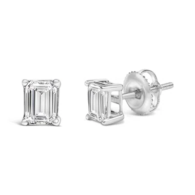 Haus Of Brilliance 14k White Gold Emerald Cut Lab-grown Diamond Solitaire Stud Earrings