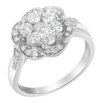 Haus Of Brilliance 14k White Gold Floral Cluster 1.00 Cttw Diamond Ring In Metallic