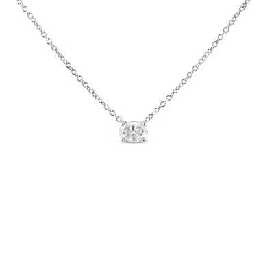 Haus Of Brilliance 14k White Gold Lab Grown Oval Solitaire Diamond East West 18" Pendant Necklace