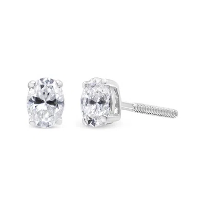 Haus Of Brilliance 14k White Gold Lab Grown Oval Solitaire Diamond Stud Earrings