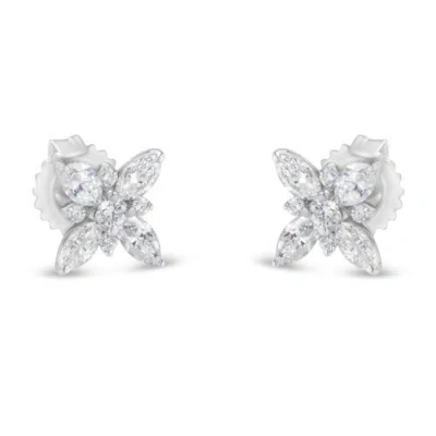 Haus Of Brilliance 14k White Gold Marquise Diamond Flower Stud Earring