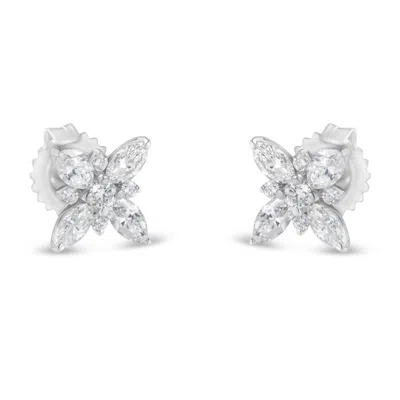 Haus Of Brilliance 14k White Gold Marquise Diamond Flower Stud Earring