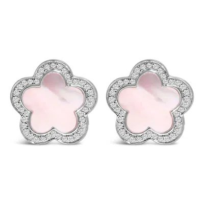 Haus Of Brilliance 14k White Gold Mother Of Pearl And 1/5 Cttw Diamond Halo Star Stud Earrings