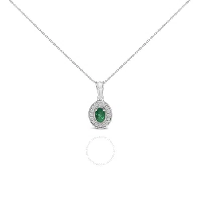 Haus Of Brilliance 14k White Gold Oval 6x4 Mm Green Emerald And Diamond Halo Pendant Necklace - 18 I