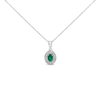 Haus Of Brilliance 14k White Gold Oval 6x4 Mm Green Emerald And Diamond Halo Pendant Necklace