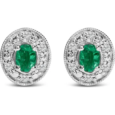 Haus Of Brilliance 14k White Gold Oval Green Emerald & 1/10 Cttw Diamond Halo Stud Earrings (i-j Col