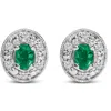 Haus Of Brilliance 14k White Gold Oval Green Emerald & 1/10 Cttw Diamond Halo Stud Earrings (i-j Col