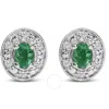 Haus Of Brilliance 14k White Gold Oval Green Emerald & 1/10 Cttw Diamond Halo Stud Earrings (i-j Col