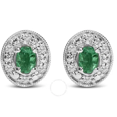 Haus Of Brilliance 14k White Gold Oval Green Emerald & 1/10 Cttw Diamond Halo Stud Earrings (i-j Col