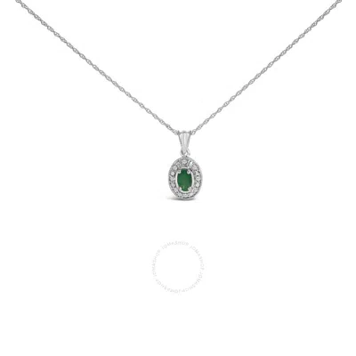 Haus Of Brilliance 14k White Gold Oval Green Emerald And Diamond Halo Pendant Necklace - 18" Inches