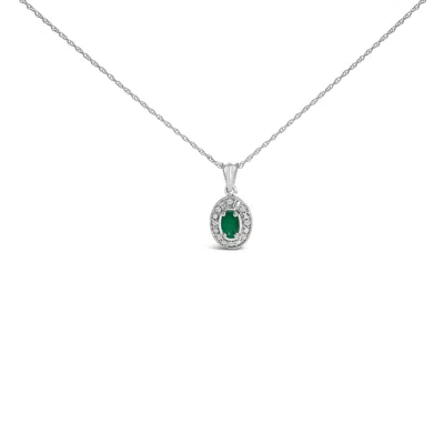 Haus Of Brilliance 14k White Gold Oval Green Emerald And Diamond Halo Pendant Necklace In Metallic