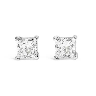 Haus Of Brilliance 14k White Gold Princess Cut Lab-grown Diamond Solitaire Stud Earrings