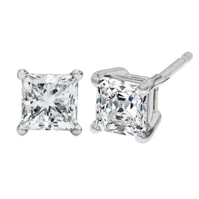 Haus Of Brilliance 14k White Gold Princess Cut Lab-grown Diamond Solitaire Stud Earrings